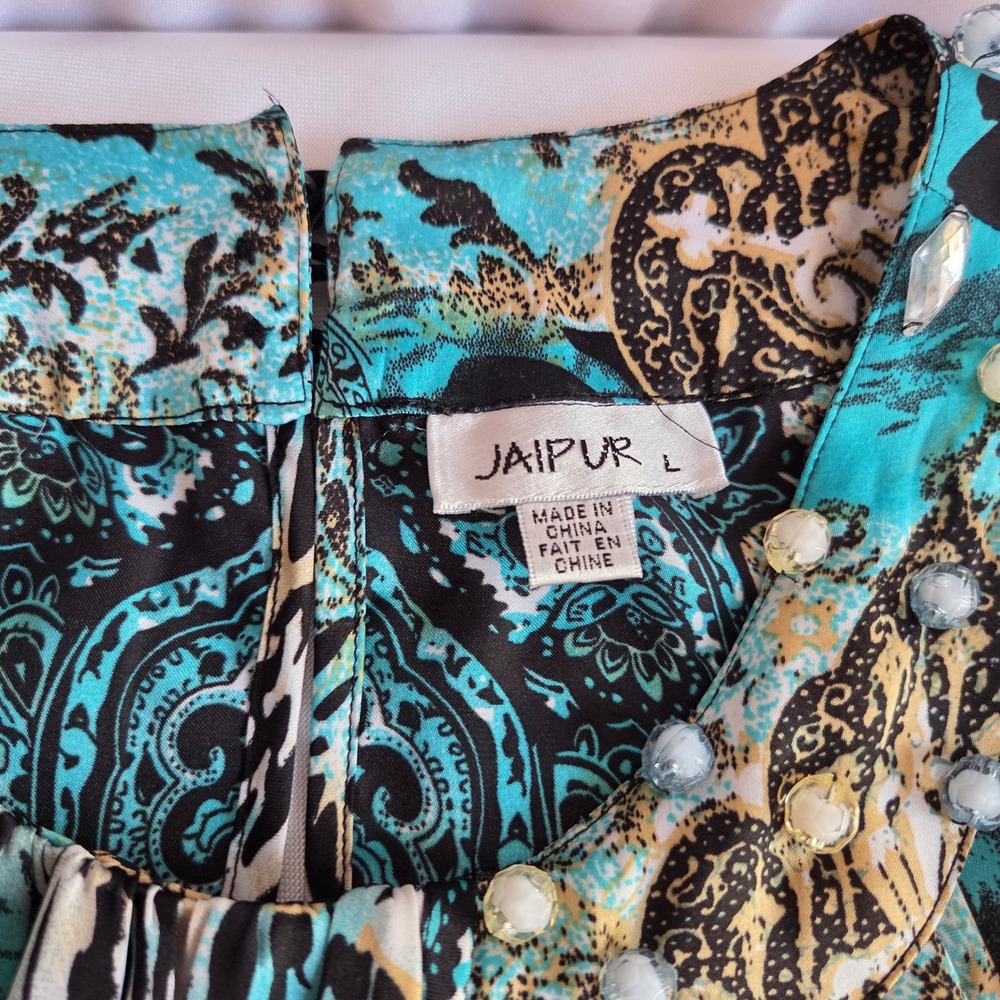 Jaipur Womens Y2K Tuscan Paisley Leopard Beaded Neck Sleeveless Blouse Blue L - Picture 3 of 8